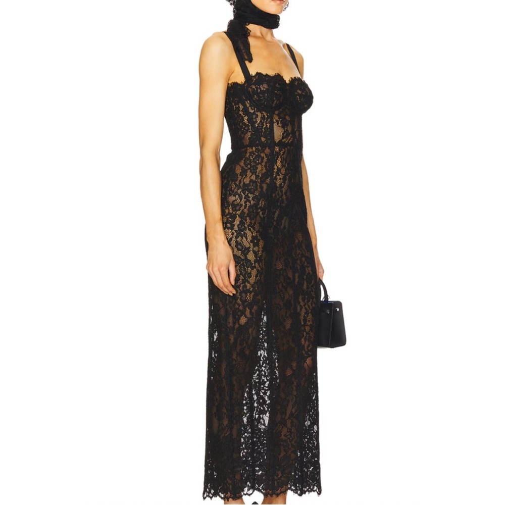 Helsa The Lace Column Dress Black Small Midi Maxi Formal Event New without tags - Picture 2 of 9